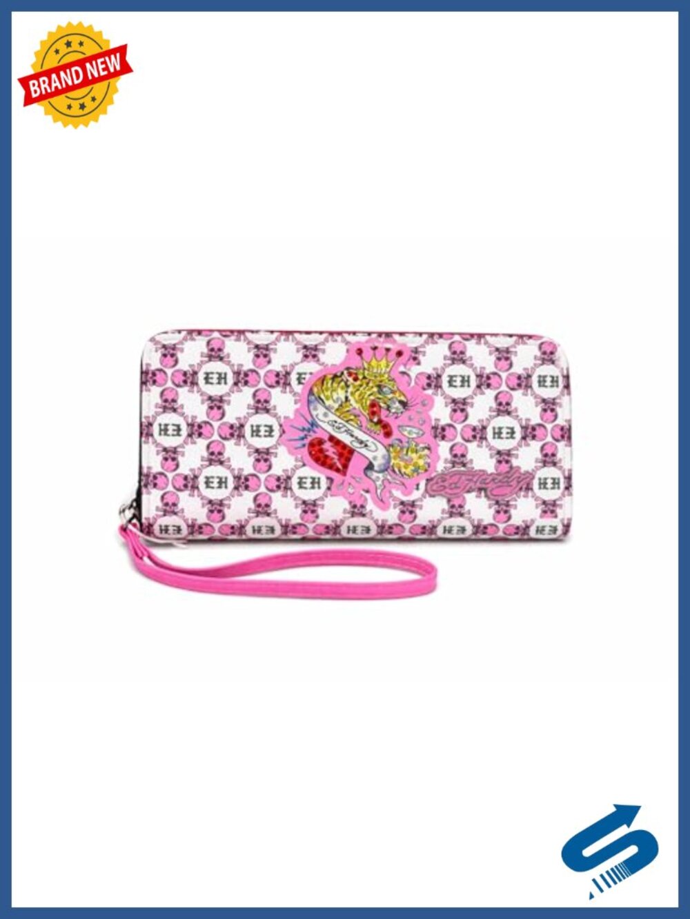 Zip Around Wallet Wristlet with Floral Tattoo Graphic, Wrist Strap, Velvet Faux